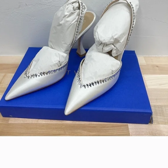 Stuart Weitzman Cream Heels with Rhinestone Accents - Picture 7 of 7